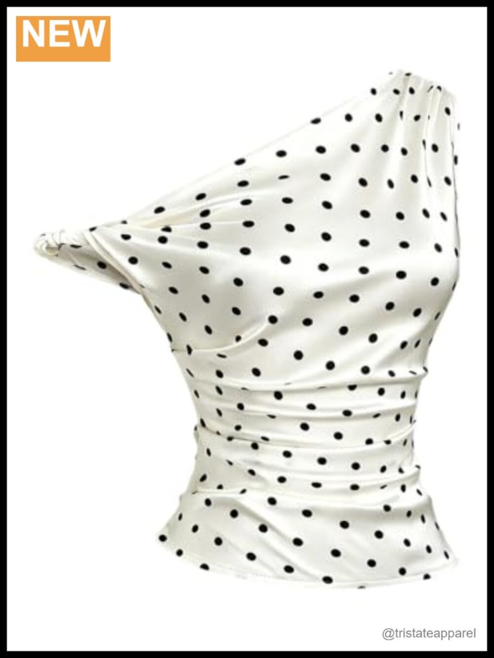 Women's Satin Polka Dot Blouse, Sleeveless Asymmetrical Dressy Top